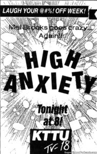 HIGH ANXIETY- Television guide ad. November 9, 1990.