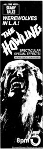 THE HOWLING- Television guide ad. November 6, 1985.