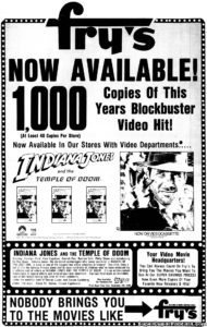 INDIANA JONES AND THE TEMPLE OF DOOM- Home video ad.
October 31, 1986.