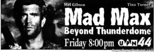 MAD MAX BEYOND THUNDERDOME- Television guide ad.
November 3, 1995.