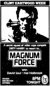MAGNUM FORCE- Television guide ad. November 6, 1985.