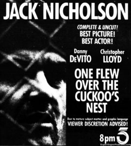 ONE FLEW OVER THE CUCKOO'S NEST- Television guide ad. November 12. 1989.