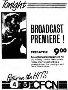 PREDATOR- Television guide ad. November 18, 1989.