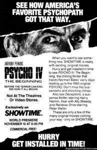 PSYCHO IV- Television guide ad. November 10, 1990.