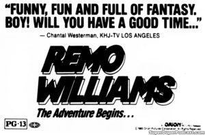 REMO WILLIAMS... THE ADVENTURE BEGINS- Newspaper ad. November 17, 1985.