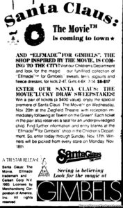 SANTA CLAUS THE MOVIE- Newspaper ad. November 17, 1985.