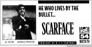 SCARFACE- Television guide ad. November 19, 1991.
