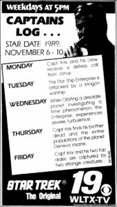 STAR TREK THE ORIGINAL SERIES- Television guide ad. November 6, 1989.