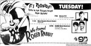 WHO FRAMED ROGER RABBIT- Television guide ad. November 12. 1991.