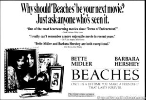BEACHES- Newspaper ad. February 13, 1989.