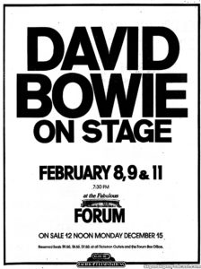 DAVID BOWIE- Newspaper ad. February 8, 1975.