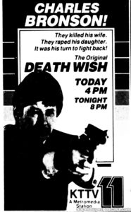 DEATH WISH- Television guide ad.
February 19, 1984.