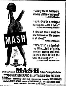 MASH- Newspaper ad. February 22, 1970.