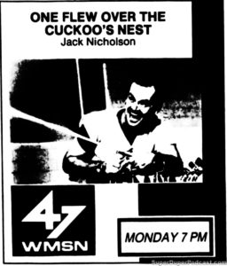 ONE FLEW OVER THE CUCKOO'S NEST- WMSN television guide ad. February 29, 1988.