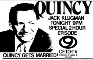 QUINCY- Television guide ad. February 21, 1983.