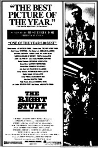 THE RIGHT STUFF- Newspaper ad. February 12, 1984.