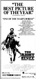 THE RIGHT STUFF- Newspaper ad. February 16, 1984.