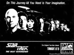 STAR TREK THE NEXT GENERATION- Season 1, episode 01 02, Encounter At Farpoint. Television guide ad. February 15, 1990.