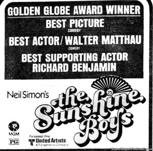THE SUNSHINE BOYS- Newspaper ad.
February 1, 1976.