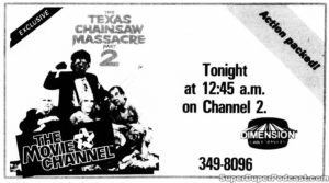 THE TEXAS CHAINSAW MASSACRE- Television guide ad.
February 19, 1988.