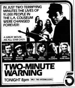 TWO MINUTE WARNING- Television guide ad.
February 25, 1983.