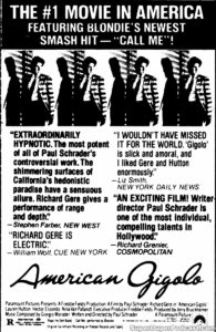 AMERICAN GIGOLO- Newspaper ad. March 17, 1980.