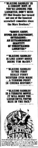 BLAZING SADDLES- Newspaper ad. March 5, 1974.
