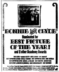 BONNIE AND CLYDE- Newspaper ad. February 29, 1968.