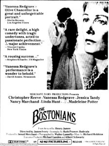 THE BOSTONIANS- Newspaper ad. March 30, 1985.