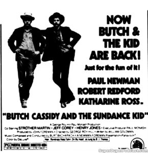 BUTCH CASSIDY AND THE SUNDANCE KID- Newspaper ad. March 16, 1976.