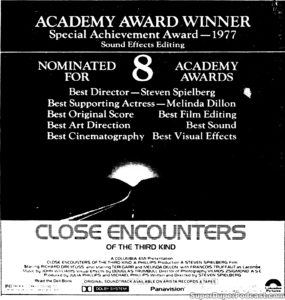 CLOSE ENCOUNTERS OF THE THIRD KIND- Newspaper ad. March 11, 1978.