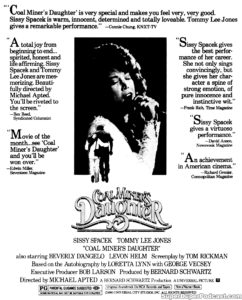 COAL MINER'S DAUGHTER- Newspaper ad. March 16, 1980.