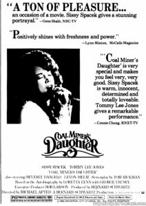 COAL MINER'S DAUGHTER- Newspaper ad. March 23, 1980.