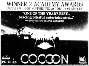 COCOON- Newspaper ad. March 31, 1986.