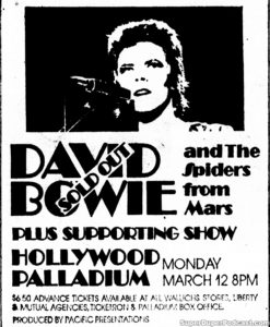 DAVID BOWIE- Newspaper ad. March 12, 1973.