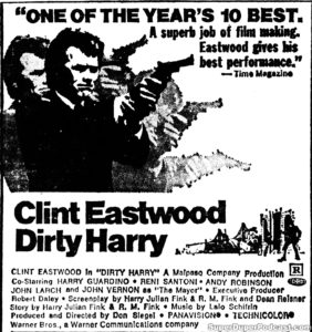DIRTY HARRY- Newspaper ad. March 6, 1972.