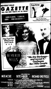DOWN AND OUT IN BEVERLY HILLS- Newspaper ad. March 27, 1986.