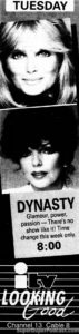DYNASTY- Television guide ad. March 3, 1987.