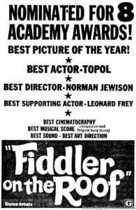 FIDDLER ON THE ROOF- Newspaper ad. March 7, 1972.