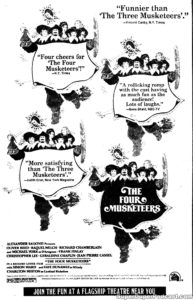 THE FOUR MUSKETEERS- Newspaper ad. March 28, 1975.