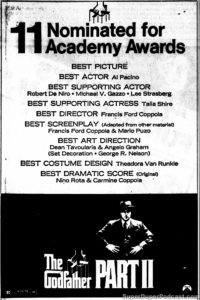THE GODFATHER PART II- Newspaper ad. March 15, 1975.