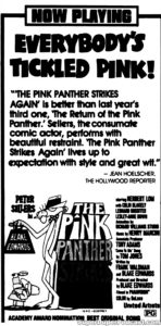 THE PINK PANTHER STRIKES AGAIN- Newspaper ad. March 25, 1977.