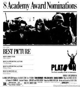 PLATOON- Newspaper ad. March 27, 1987.