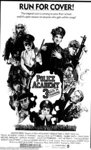 POLICE ACADEMY 3 BACK IN TRAINING- Newspaper ad. March 31, 1986.