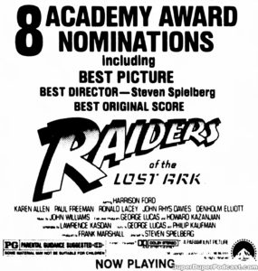 RAIDERS OF THE LOST ARK- Newspaper ad. March 21, 1982.