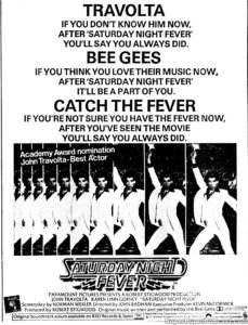 SATURDAY NIGHT FEVER- Newspaper ad. March 22, 1978.