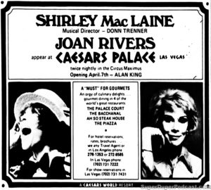 SHIRLEY MACLAINE/JOAN RIVERS- Newspaper ad. March 25, 1977.