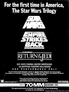 STAR WARS THE EMPIRE STRIKES BACK RETURN OF THE JEDI- Newspaper ad. March 28, 1985.