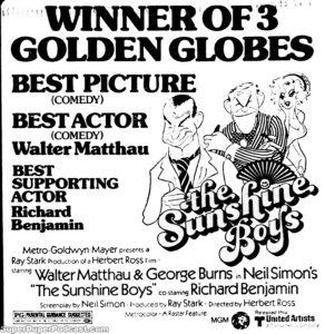 THE SUNSHINE BOYS- Newspaper ad.
February 6, 1976.
