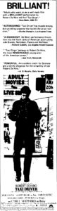 TAXI DRIVER- Newspaper ad. March 14, 1976.